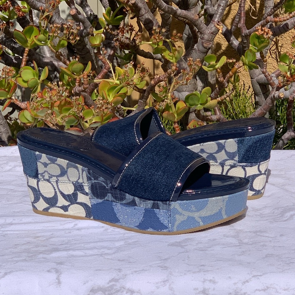 NWOT COACH denim wedge sandals